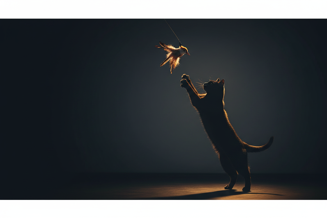 Dark Cinematic Cat Toy Hero Banner